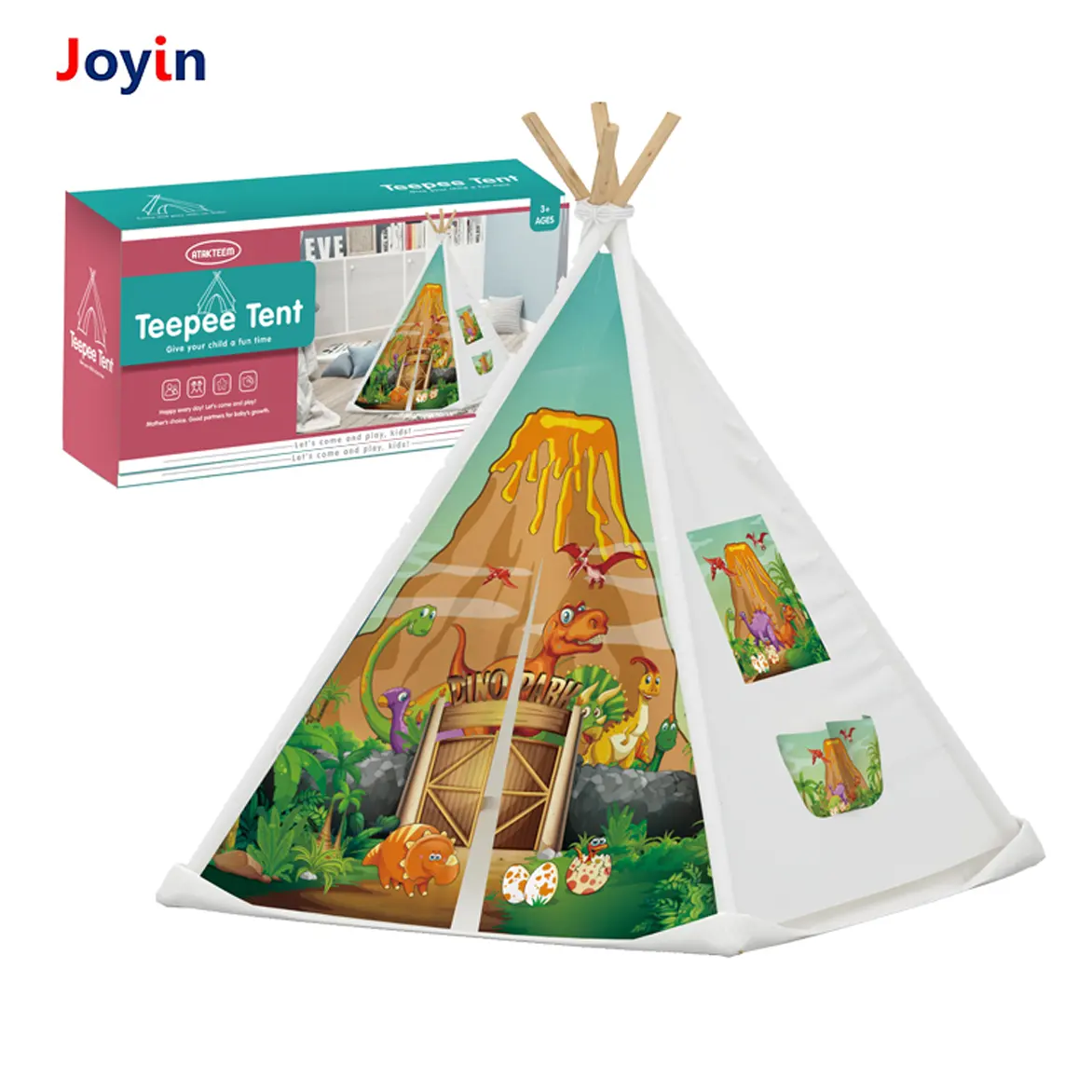 Jouet de tente à cadre en bois de pin pliable sur le thème des animaux avec guirlande lumineuse pour les jeux d'intérieur et d'extérieur Maison de jeu pour enfants Cadeaux idéaux