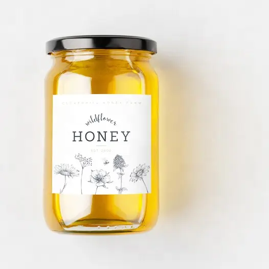 Benutzer definiertes Logo Wasserdichter Honig Selbst klebendes Etikett Aufkleber Marmelade Lebensmittel flasche Honey Bee Jar Verpackungs etikett