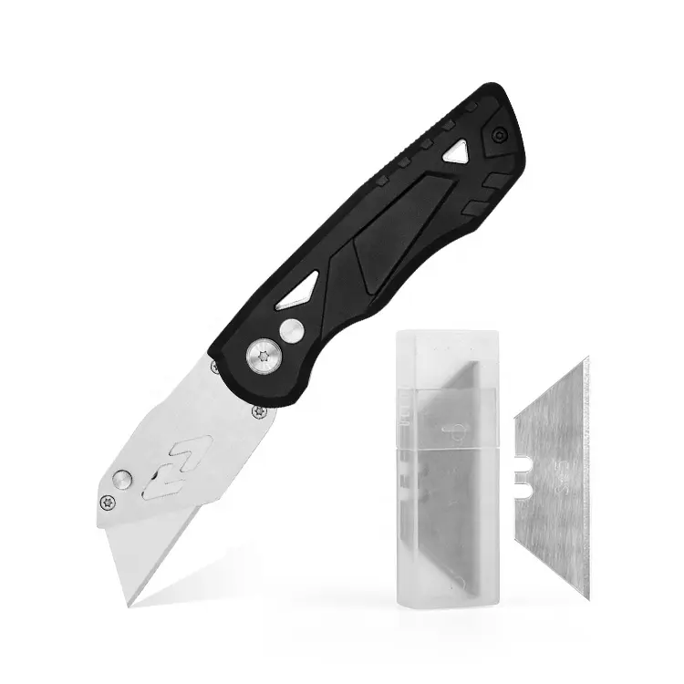 Alumínio preto alça bateu para baixo lâmina canivete atacado utilidade pequena caixa cortador de segurança bloqueio dobrável com cinto clipe