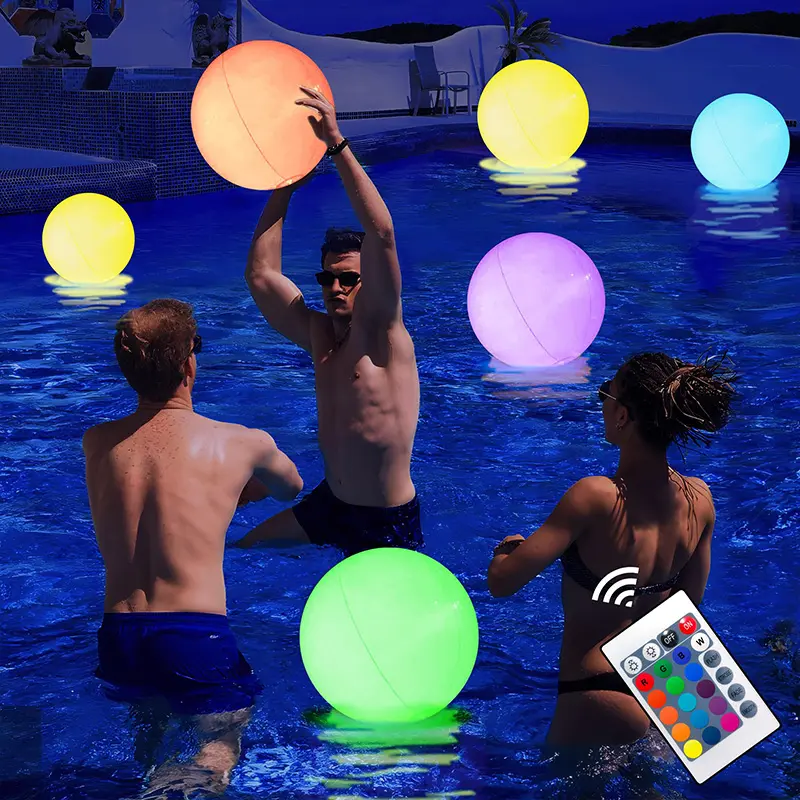 Bola lampu tiup kolam renang LED luar ruangan dengan pengendali jarak jauh 16 warna bola air pantai bola Acara Balon led bola pantai