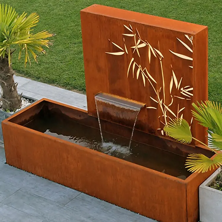 Fontaine moderne cascade en acier Corten jardin extérieur caractéristiques de l'eau avec écran