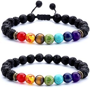 Lava Rock 7 Chakrasエッセンシャルオイルディフューザー男性宝石ブレスレットカラフルなすべての天然織りブレスレットメーカーデザイン