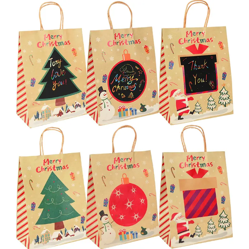 Carta Kraft sacchetti regalo di buon natale albero di natale scatola di caramelle regali per bambini di capodanno borsa per imballaggio decorazioni natalizie per la casa