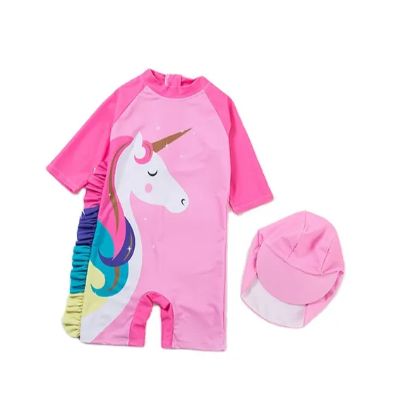 Costume da bagno ad asciugatura rapida con protezione solare Cartoon Unicorn costumi da bagno per bambini neonata abiti monopezzo