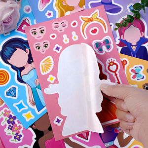 8枚のプリンセスステッカーシートかわいいプリンセスフェイスステッカーかわいい漫画子供DIY装飾ステッカーラベル8枚1袋 - Product Image 6