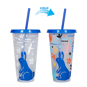 Sihirli Bunny 16oz 24oz çocuk Pp içecek kullanımlık plastik Tumbler soğuk renk değiştirme paskalya hediye kupa bardak