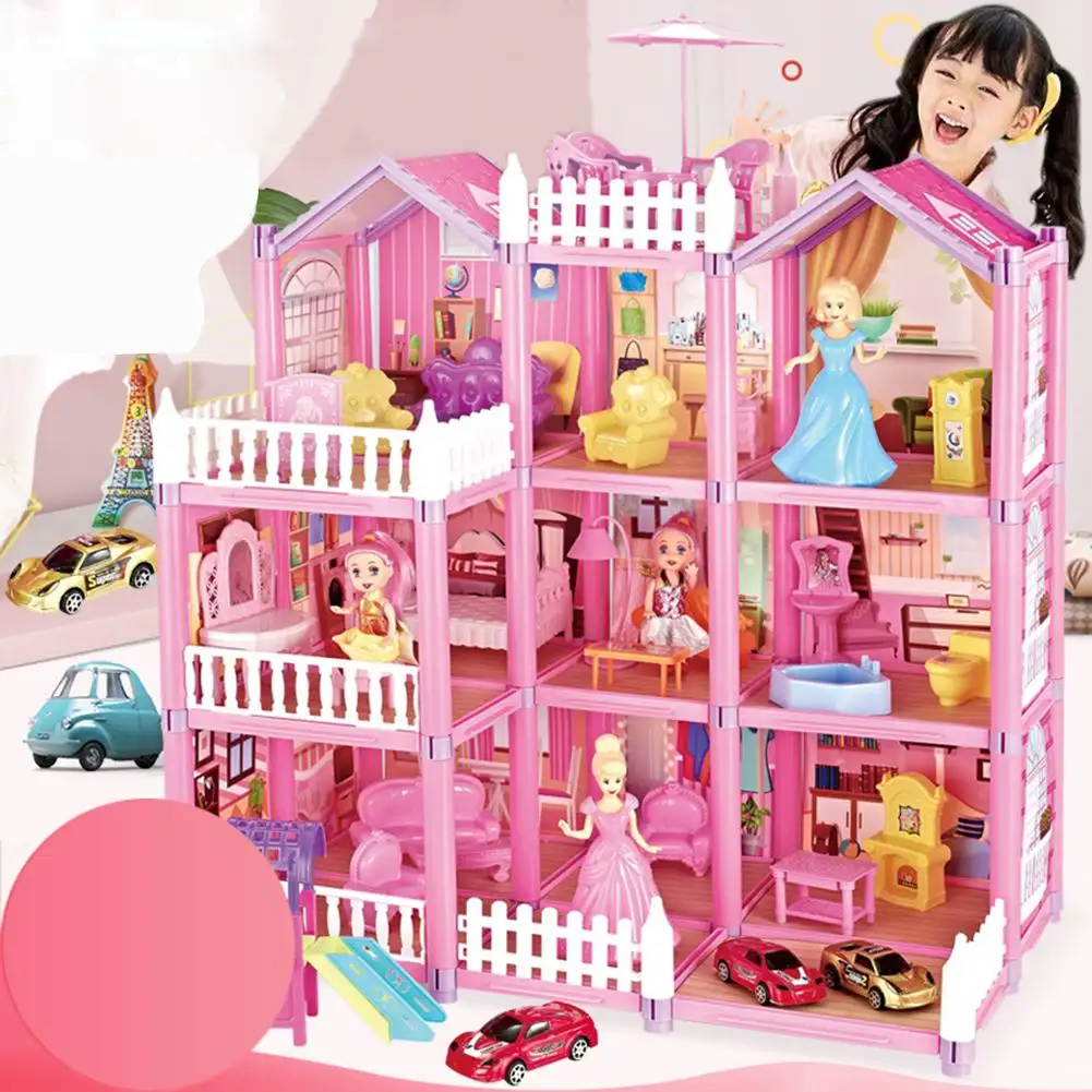 Mini casa de boneca para meninas, casa de boneca de plástico engraçada para criança, fingindo de brincar, casa de boneca com móveis de brinquedos, interior 2021