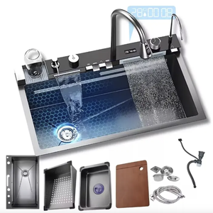 304 mutfak lavabo çok fonksiyonlu LED dijital ekran Pull-Out musluk Anti-Scratch paslanmaz çelik mutfak lavaboları - Product Image 1