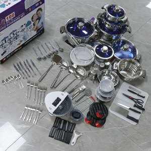 Manufacturer Custom Soup Pot &amp; Stock Pot 100Pcs Stainless Steel Cookware <strong>Set</strong> with Glass Lid with Thermometer - Product Image 1