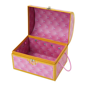 OEM Factory Rigid Paperboard Kid's Treasure Chest Pink Packaging Gift Boxes With Metal Lock and PP <strong>String</strong> <strong>Handles</strong> - Product Image 4