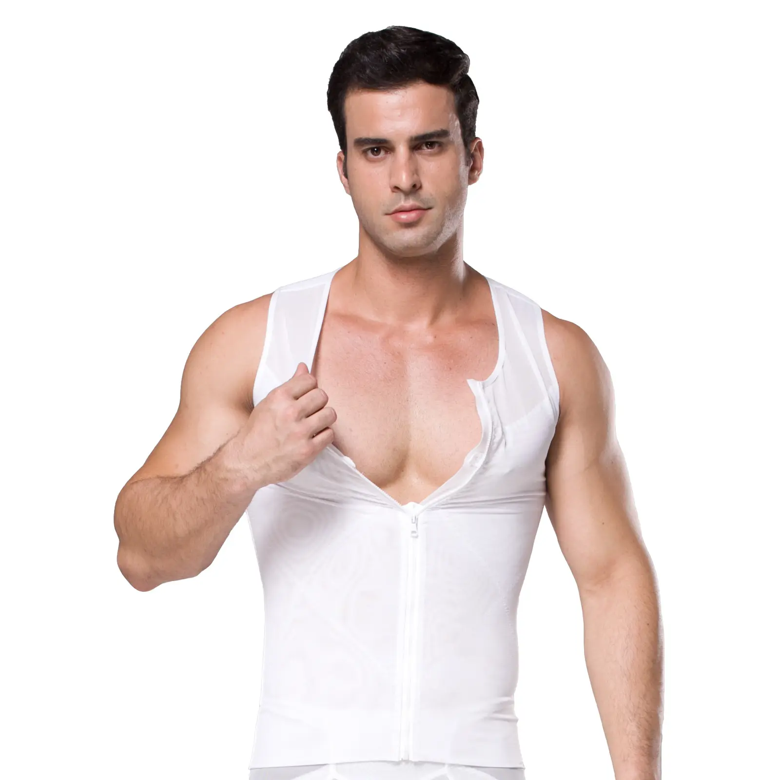 Mens Slimming Body Shaper with Zipper Compression Shirt Tight Fitting Sleeveless Slim Shapewear Tank Tops