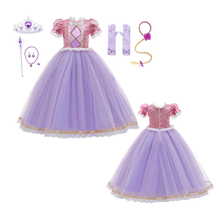 3-12Y Halloween Cosplay Princess Rapunzel grovigliato Dress Up Costume festa di compleanno vestiti per bambini paillettes ragazze abiti estivi