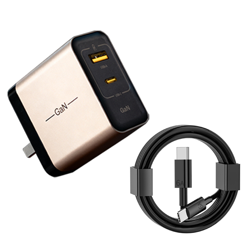 Chargeur rapide doré entièrement compatible + câble 6A 2m C-C