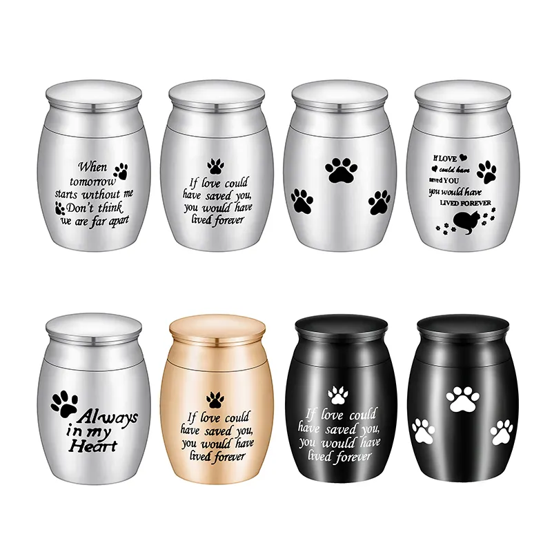 Urnas de cremación personalizadas para mascotas, mini urnas de metal para perros pequeños, con estampado de pata de animal, venta al por mayor