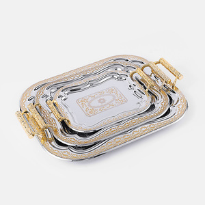 大尺寸矩形黄金豪华托盘金属上菜盘桌装饰托盘 - Product Image 1