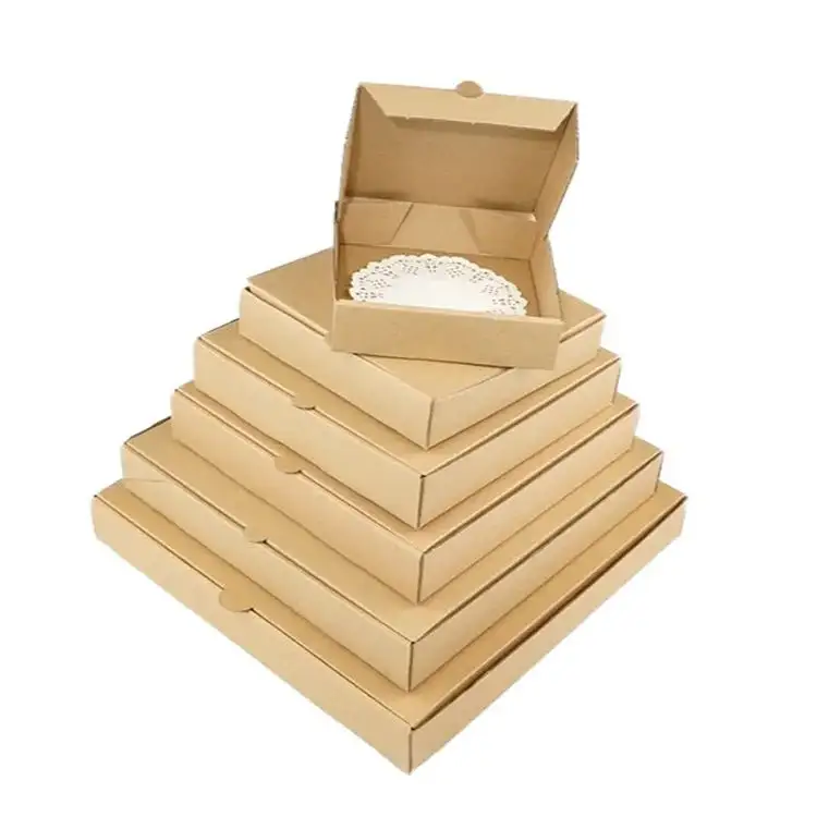 Almacenamiento de grado alimenticio Impresión de logotipo personalizado Embalaje de pizza corrugado reciclado Caja de cartón de papel Kraft con almohadilla de papel de aceite Paquete de alimentos