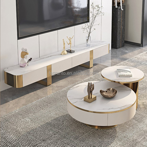 最新デザインのリビングルーム家具TVスタンドモダン<span class=keywords><strong>MDF</strong></span>テーブルウッドコーヒーテーブルセットとTVキャビネット
