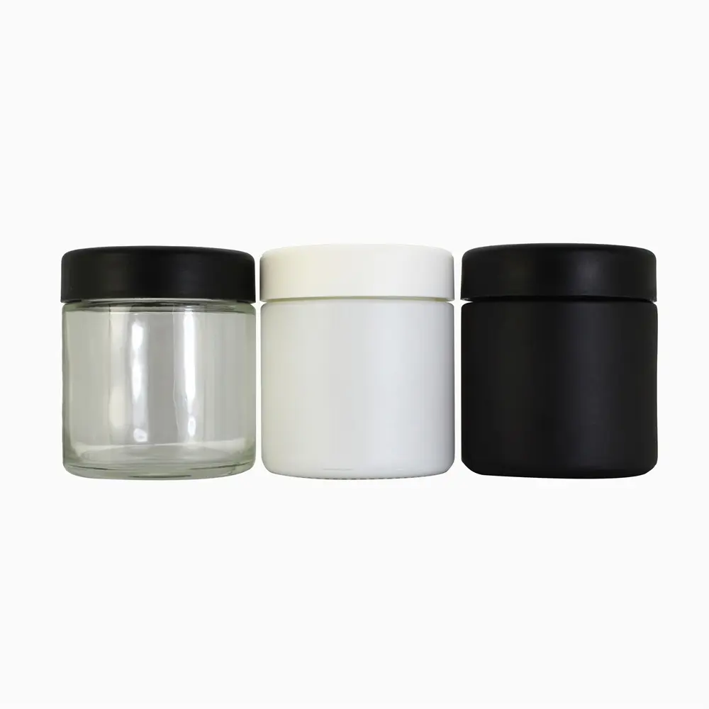 Embalagem de vidro personalizada, 4oz 4g pote de vidro preto pintado recipientes com tampa crc para alimentos temperos comestíveis