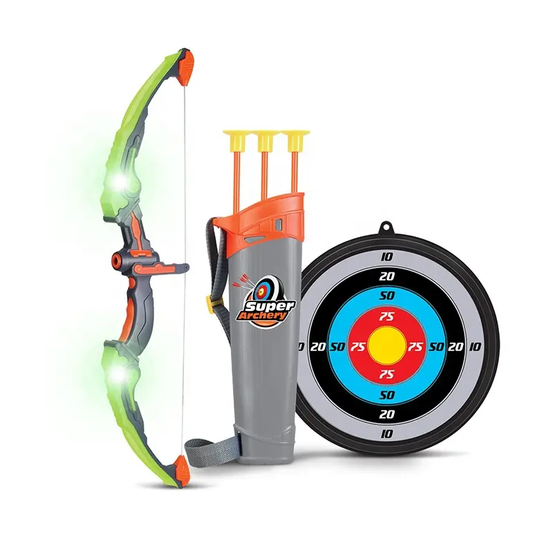 Juego de arco y flecha para niños, juguete de Tiro con Arco deportivo con 3 flechas de ventosa, objetivo y carcaj que brillan en la oscuridad