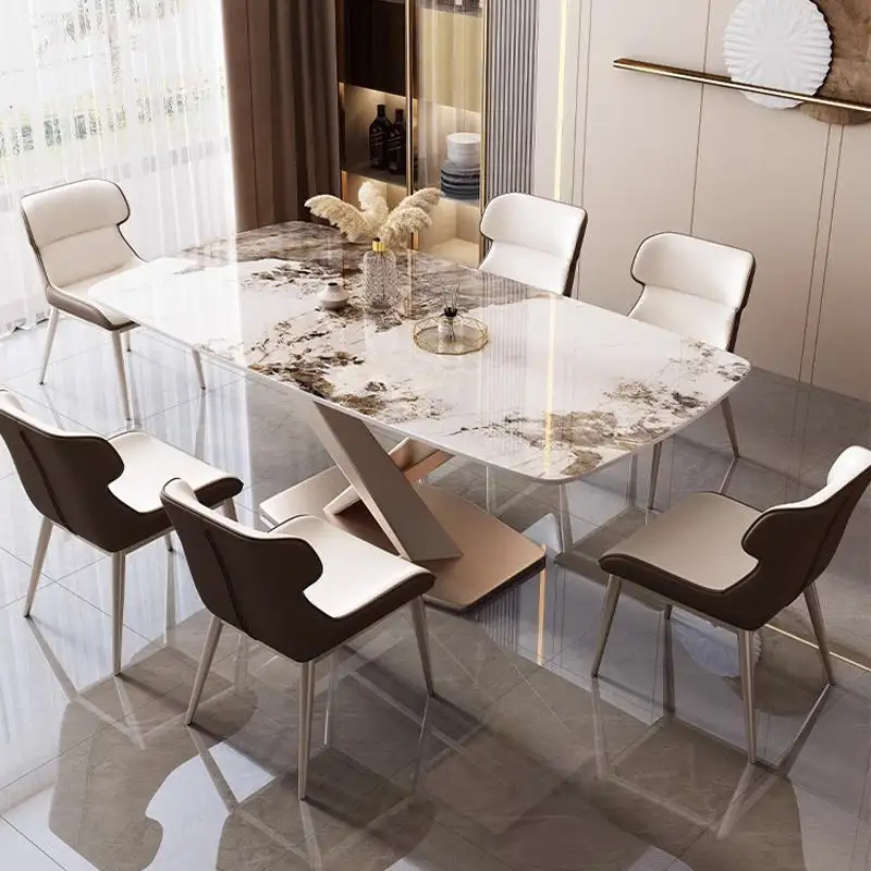 XTCZ-001 Mesa de luxo com luzes de mesa para uso doméstico, mesa de jantar pequena e combinação de cadeiras retangulares brilhantes