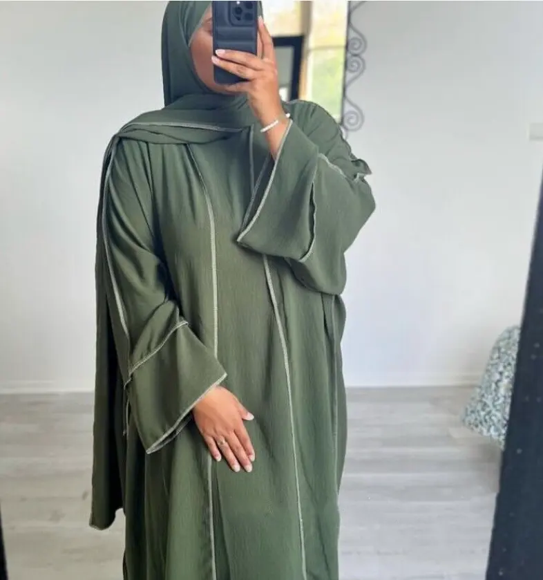 MUSLIM Dubai abaya desain terbaru warna Solid 3 potong Set dengan hijab Abaya wanita Kaftan Crepe khimar Muslim wanita Set