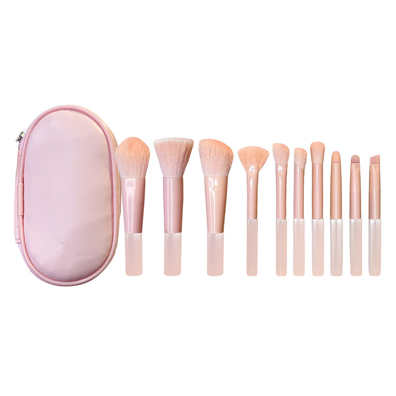 10-piece portable peach pink brush set