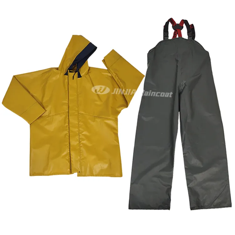 Fabrica traje de lluvia de PVC Sudadera con capucha de peso pesado chaqueta a prueba de viento ponchos impermeable babero pantalones traje de lluvia impermeable