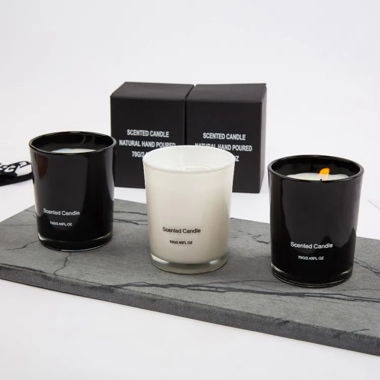 Vela de cera de soja Premium, velas aromáticas naturales para el hogar, con jarra de vidrio blanco y negro y caja de regalo