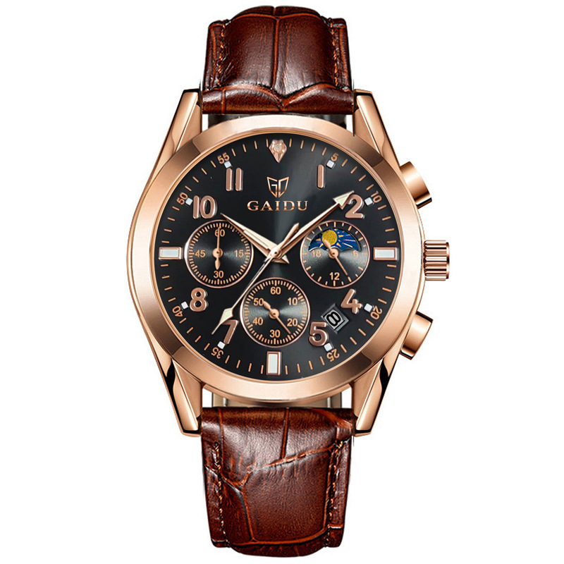 Kd8005 rose shell black dial-brown leather strap