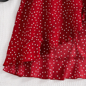 Irregular Polka Dot Print Dress for <strong>Girls</strong> 8-12 Years <strong>V</strong> Neck with Ruffle Sleeve