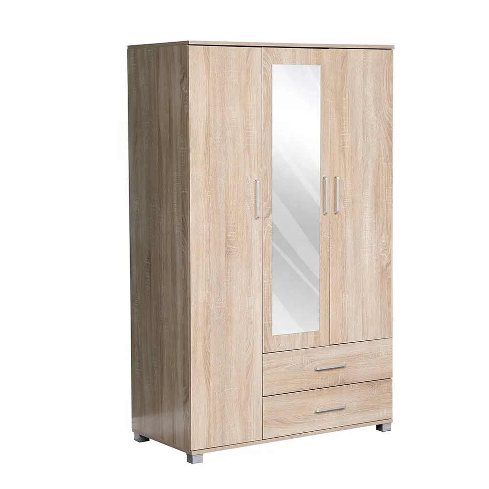 Armário moderno e moderno, mais barato, guarda-roupa simples, de madeira, 3 portas, roupeiro com 2 gavetas, armário com espelho, venda imperdível