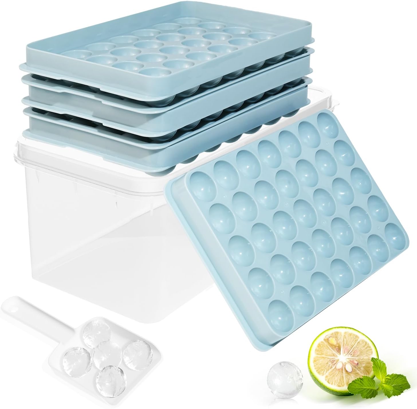 3 bacs à glaçons, 1 pelle à glace, 1 pince et 1 bac