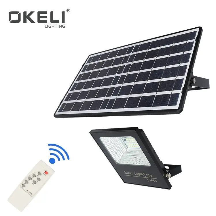 OKELI-luz led solar para exteriores, control remoto inteligente, resistente al agua, 10, 30, 60, 100 vatios, IP65
