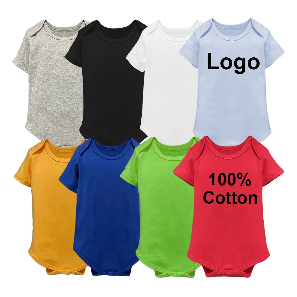 Groothandel Baby Kleding Jongens 0-3 Maand Korte Mouw Baby Onesie 100% Katoen Effen Baby Romper