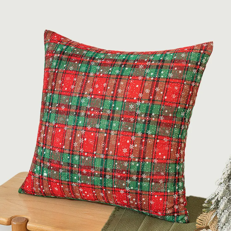 Copricuscino di natale Plaid di alta qualità 45x45 fiocco di neve stampato decorazione Check cotone lino natale copertura federa