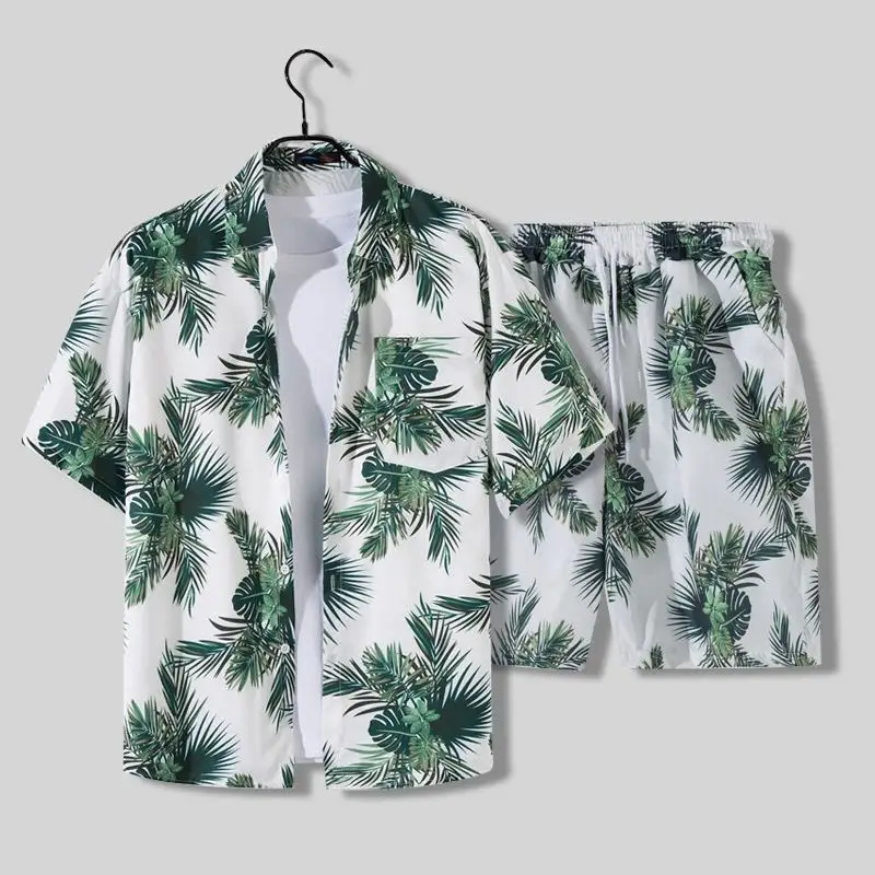 Herren Strandbekleidung Kurzset Sommer hawaiianischer Trainingsanzug Freizeit Feiertag 2-teiliges T-Shirt-Anzug für Herren