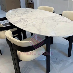 Sang Trọng Tự Nhiên Bằng Đá Cẩm Thạch Trắng Bianco Statuario Venato Hình Bầu Dục Bàn Ăn Hiện Đại Trung Tâm Thanh Lịch Cho Nhà Bếp Phòng Ăn - Product Image 3