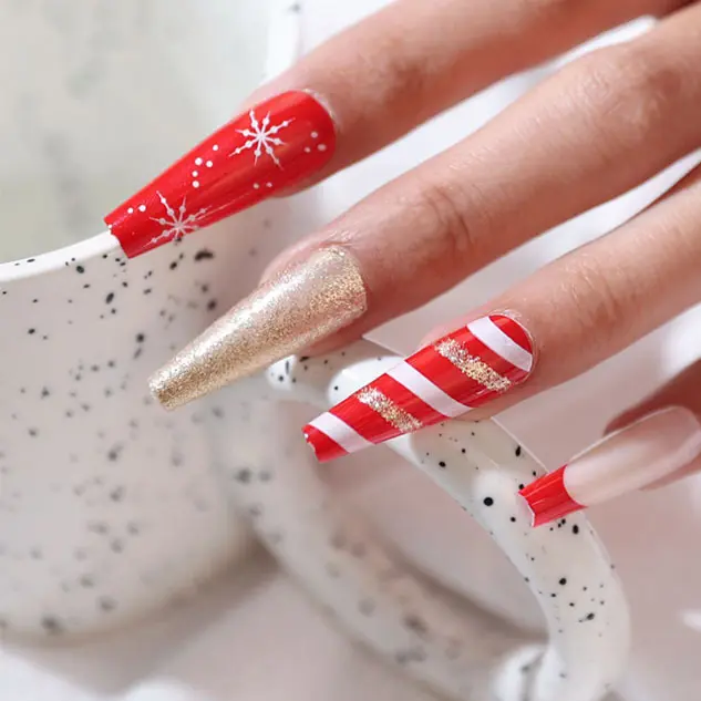 Natal DIY Nail art contém geléia cola Natal snowflake listras unhas falsas