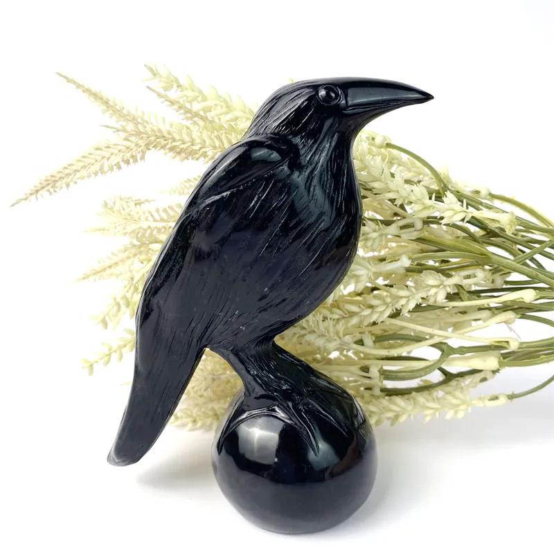 Vente chaude guérison cristal sculpture corbeau personnalisé noir obsidienne corbeau pour la décoration de la maison