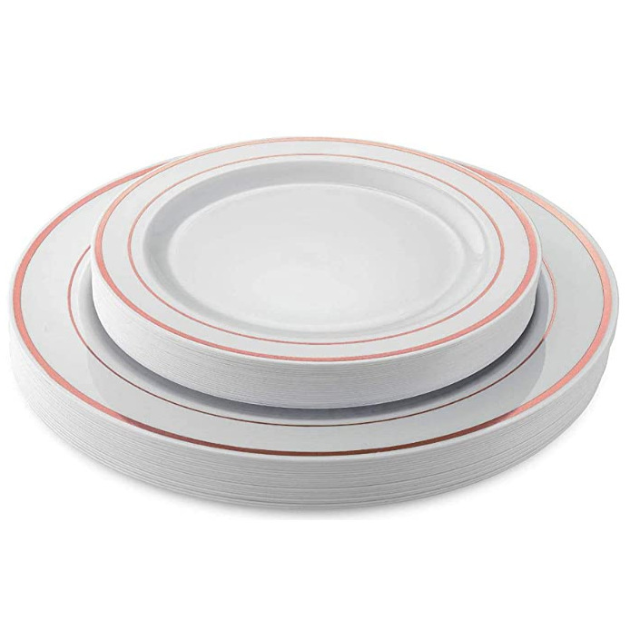 Assiette à bords roses de 9 pouces de diamètre et 22 cm, paquet de 6