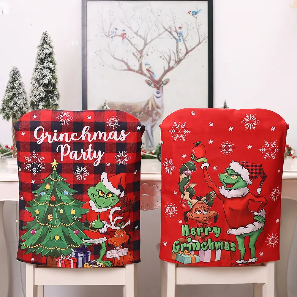 Christmas Decoration Grinch Christmas Thief Green Hair Doll Chair Cover Restaurant Living Room Atmosphere Layout