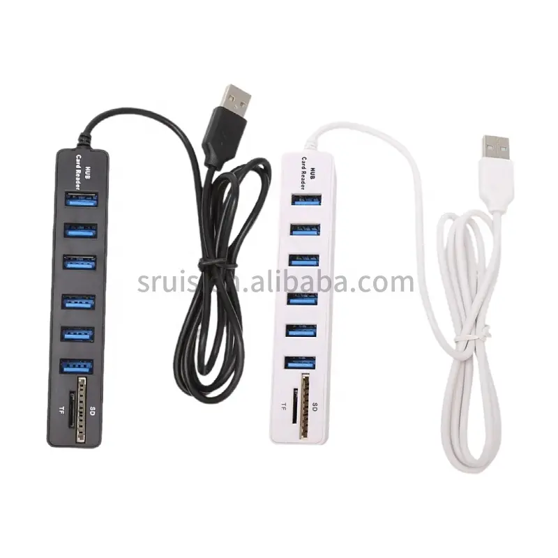 6 Port USB Hub Combo 3 Ports Multi USB2.0 Splitter Hub Micro Card Reader SDTF High Speed for PC Computer Accessories