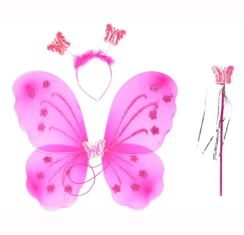 Großhandel Party Dekoration Dreiteiliges Stirnband Fairy Wand Kopfs chnalle Langlebige schöne Schmetterlings flügel für Kinder Leistung