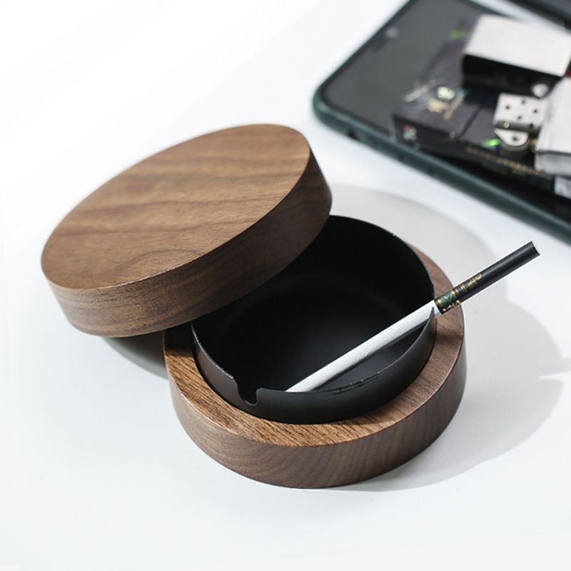 Acacia wood ashtray-black