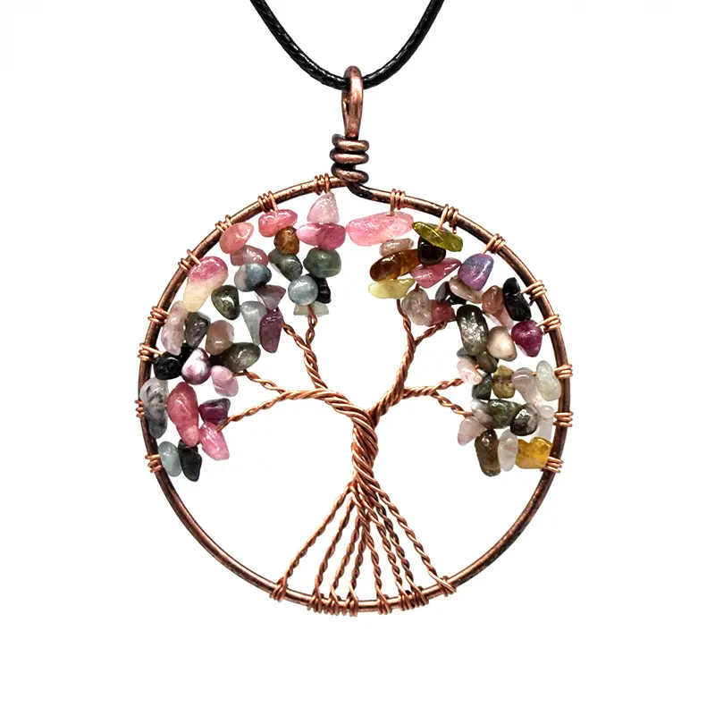 Collier en pierre Tourmaline, bijoux multicolores, fait à la main, arbre de vie, nouveau