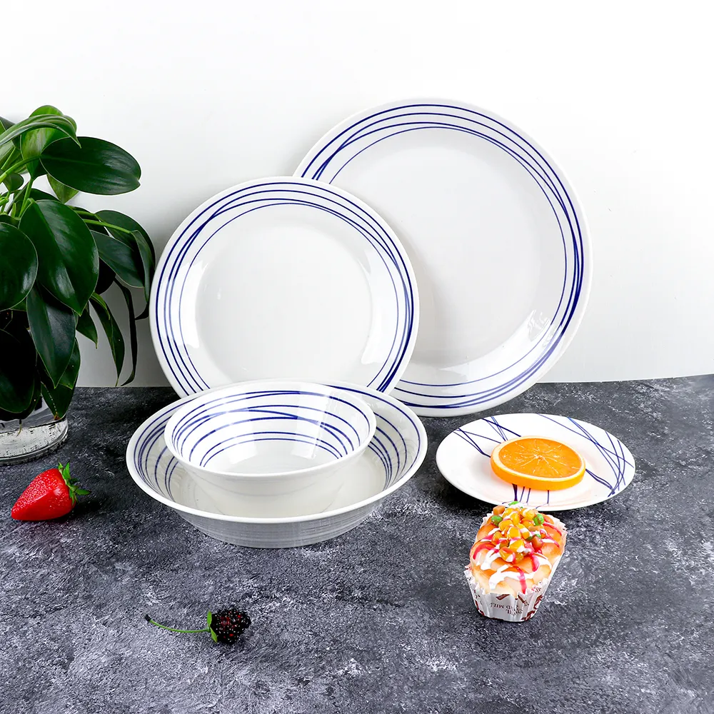 Vintage-Stijl Ronde Witte Dinerplaat Hittebestendig Antislip Kleurloos Onbreekbaar Melamine Serviesgoed