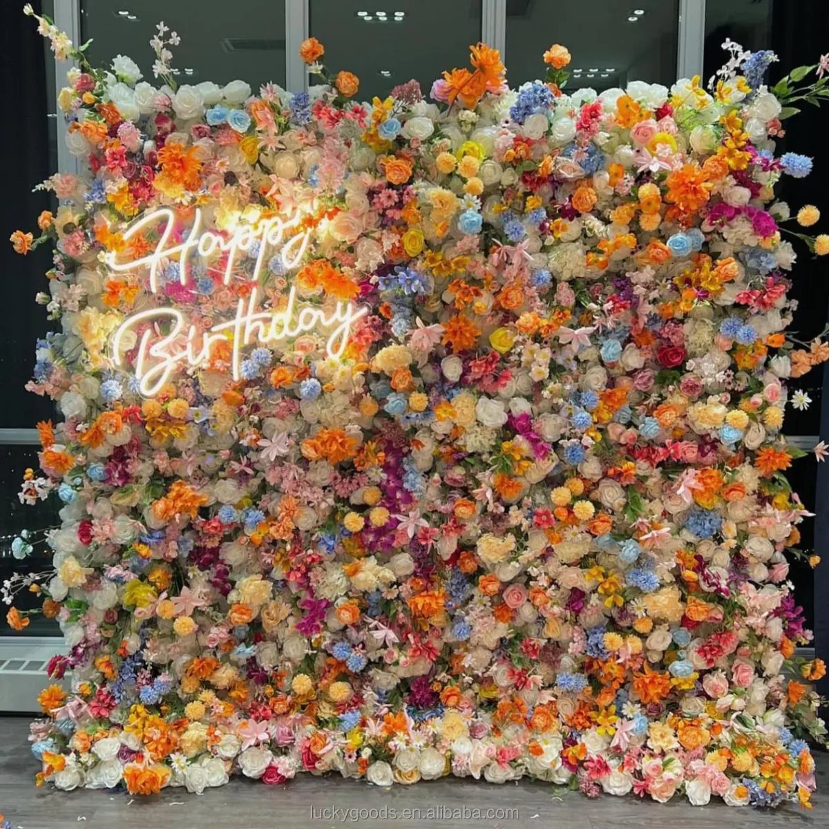 이벤트 패브릭 플라스틱 다채로운 장미 모란 배열 소박한 실크 인공 롤업 꽃 벽 웨딩 장식