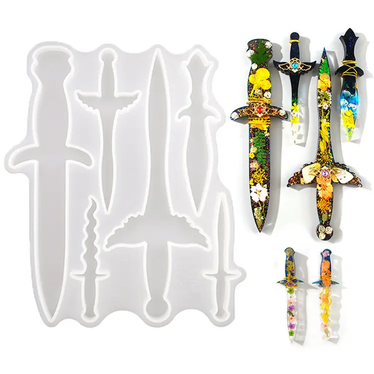 Y1951 Epoxy Knife Sword Silicone Resin Molds with 6 Different Shape knife mold