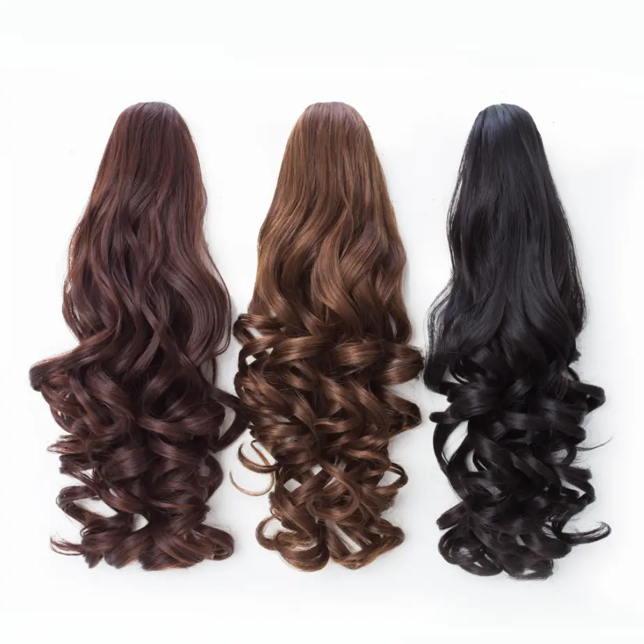 Longo cabelo encaracolado fecho peruca cauda de cavalo das mulheres moda onda grande retro garra clip estilo falso sintético rabo de cavalo cabelo