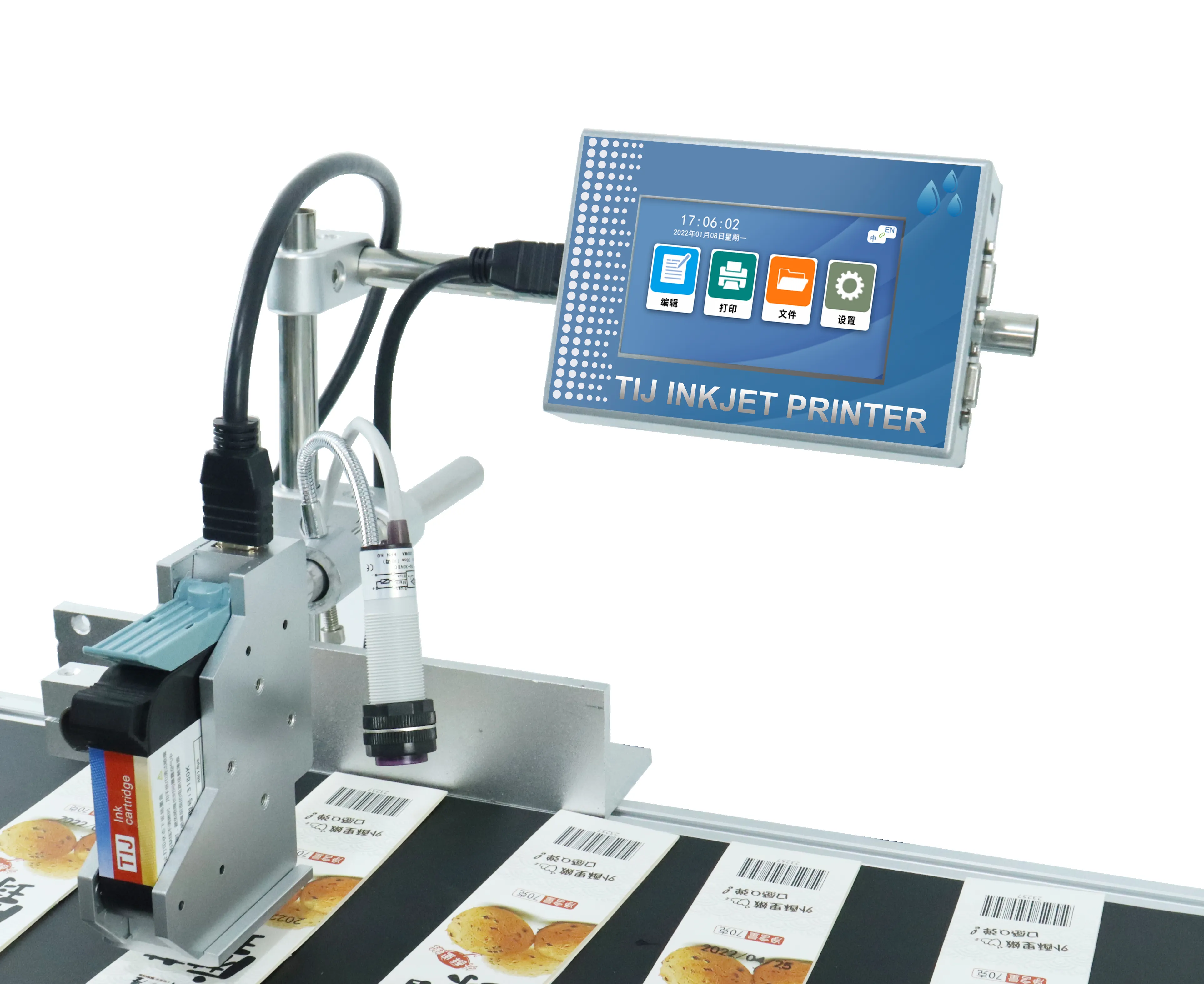 T110 mesin cetak jalur perakitan mesin makanan ringan mesin tanggal nomor Batch otomatis mesin Coding Barcode Printer tekstil Digital Ce 25